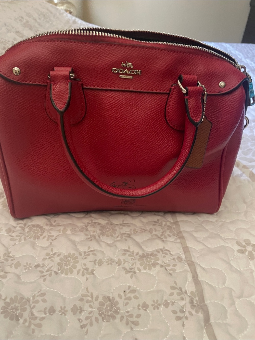 Coach Red Pebbled Leather Dome Satchel with Gold Hardware